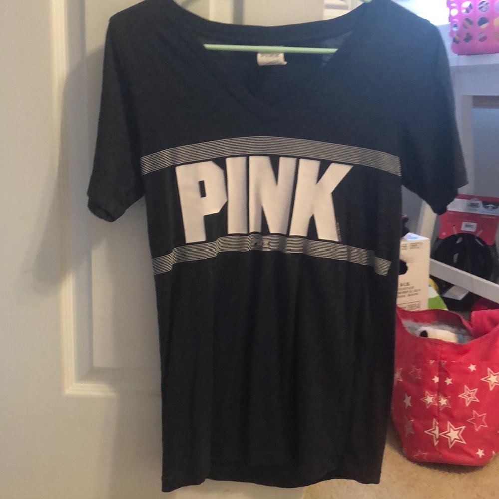 PINK dark grey v neck t shirt